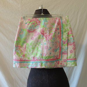 Lilly Pulitzer Sz 0 Skort Princess Patch Lion Giraffe Pink Blue Cotton